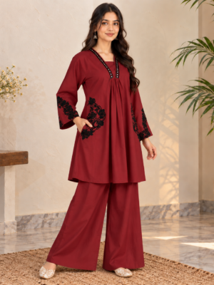 Maroon Wholesale Pakistani Dhanak Suit Maroon Wholesale Pakistani Dhanak Suit