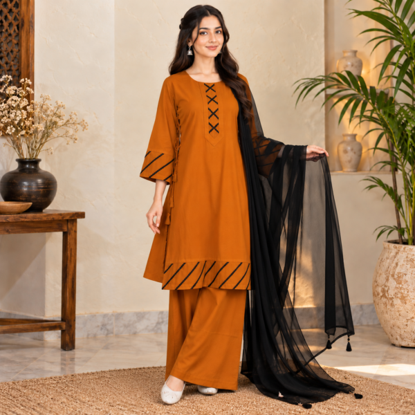 Mustard 3 Piece Dhanak Suit USA (2) Mustard 3 Piece Dhanak Suit USA