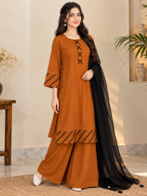 Mustard 3 Piece Dhanak Suit USA Mustard 3 Piece Dhanak Suit USA