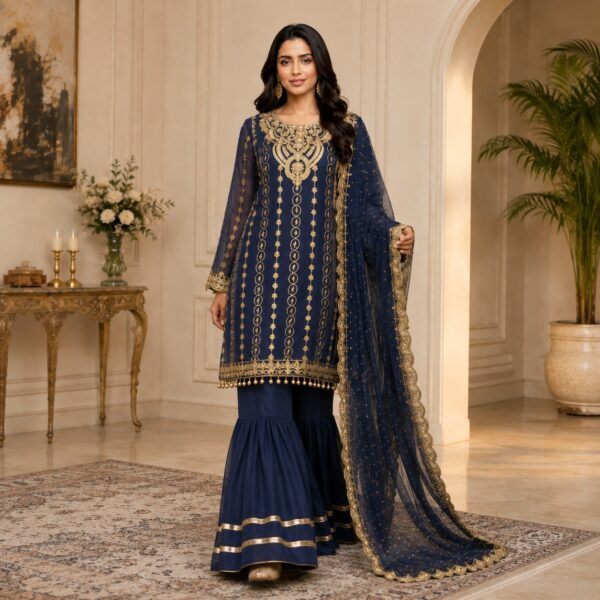 Navy Blue Pakistani Chiffon Suit Wholesale Navy Blue Pakistani Chiffon Suit Wholesale