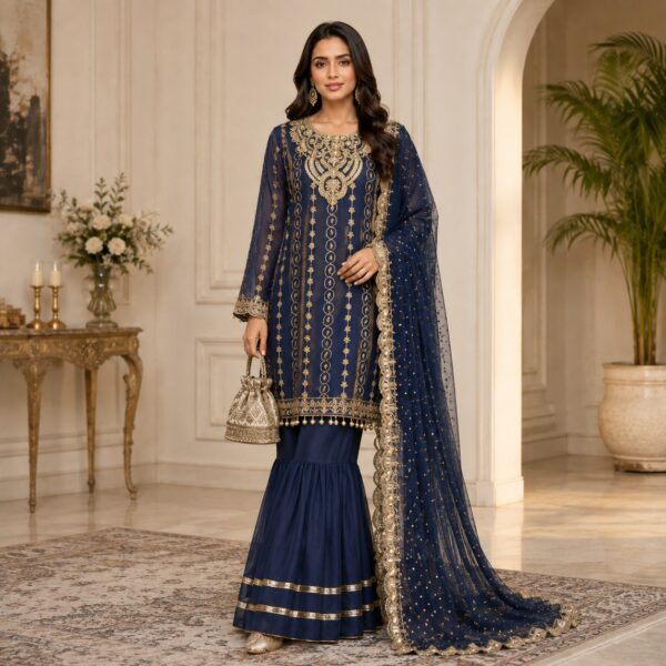 Navy Blue Pakistani Chiffon Suit Wholesale Navy Blue Pakistani Chiffon Suit Wholesale