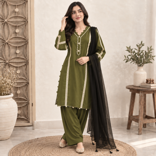 Olive Green Pakistani Linen Suit USA Olive Green Pakistani Linen Suit USA