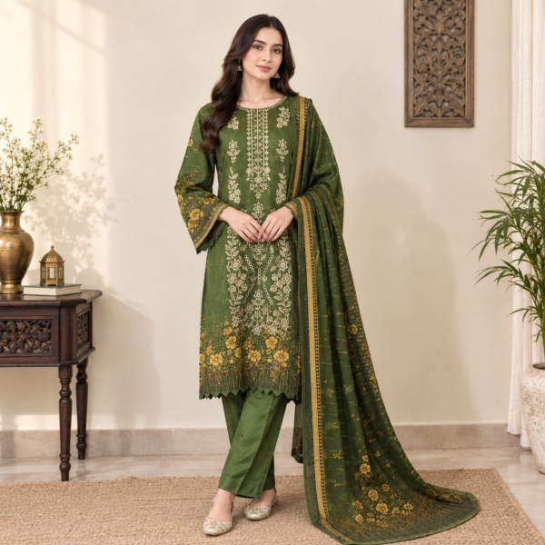 Olive Green Pakistani Linen Suit Olive Green Pakistani Linen Suit