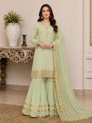 Saga Green chiffon suit wholesale us