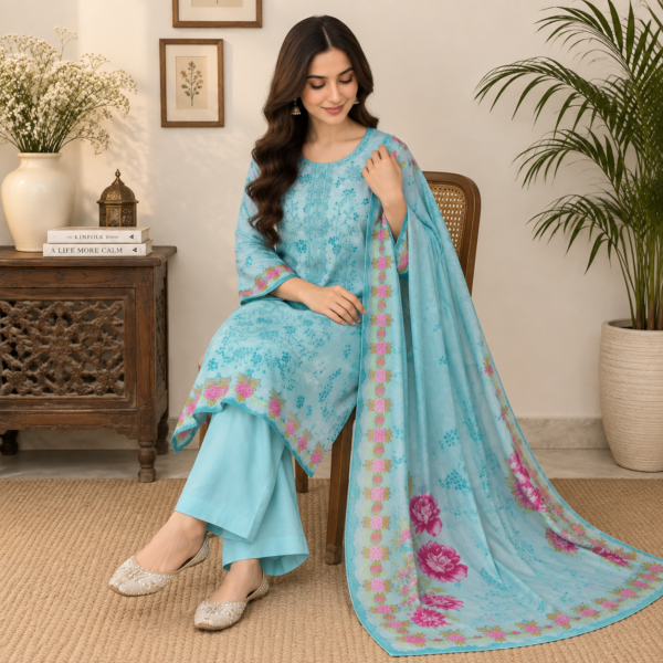Sky Blue Pakistani Linen Suit Wholesale (2) Sky Blue Pakistani Linen Suit Wholesale