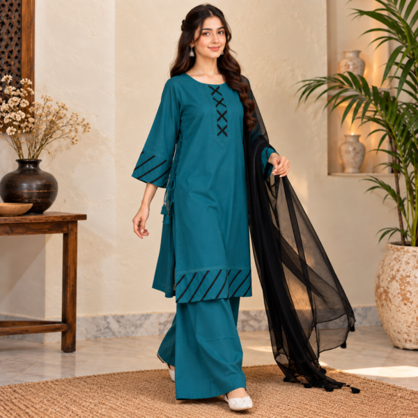 Teal 3 Piece Dhanak Pakistani Suit USA (2) Teal 3 Piece Dhanak Pakistani Suit USA