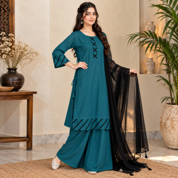 Teal 3 Piece Dhanak Pakistani Suit USA Teal 3 Piece Dhanak Pakistani Suit USA