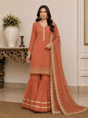 Terracotta Pakistani Chiffon Suit US
