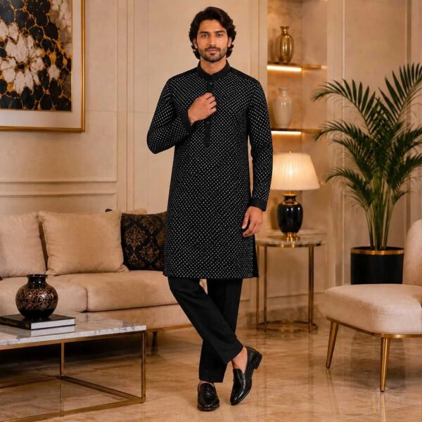 Black Kurta Pajama For Wedding Guest (2) Black Kurta Pajama For Wedding Guest