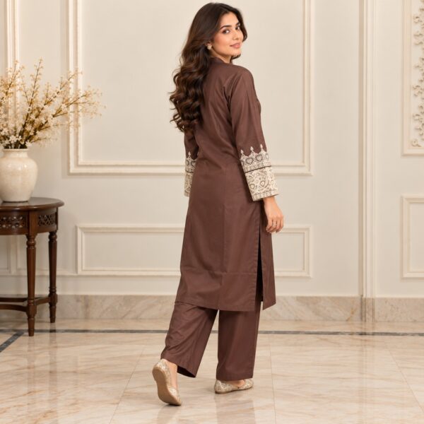 Brown Dhanak Pakistani Suit USA (2) Brown Dhanak Pakistani Suit USA