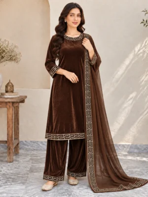Brown Embroidered Velvet Suit USA Brown Embroidered Velvet Suit USA