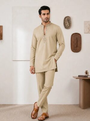 Champagne Kurta Pajama For Wedding Guest (2) Champagne Kurta Pajama For Wedding Guest