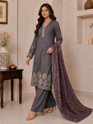 Charcoal Grey pakistani dhanak suit usa Charcoal Grey Pakistani Dhanak Suit USA