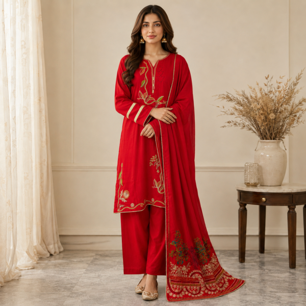Crimson Red pakistani dhanak suit usa (2) Crimson Red pakistani dhanak suit usa