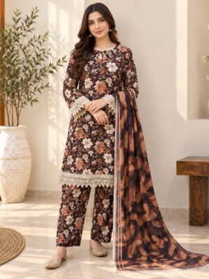 Dark Brown Pakistani Lawn Suit Dark Brown Pakistani Lawn Suit