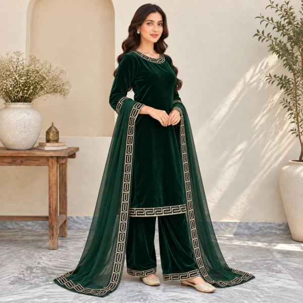 Dark-Green-Embroidered Velvet Suit USA Dark-Green-Embroidered Velvet Suit USA