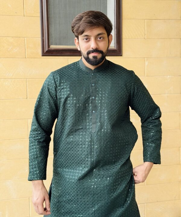 Dark-Green-Kurta Pajama For Wedding (2) Dark-Green-Kurta Pajama For Wedding