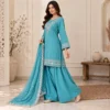 Firozi Blue Pakistani Chiffon Suit USA Firozi Blue Pakistani Chiffon Suit USA