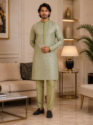 Grey Olive Kurta Pajama For Wedding Guest Grey Olive Kurta Pajama For Wedding Guest