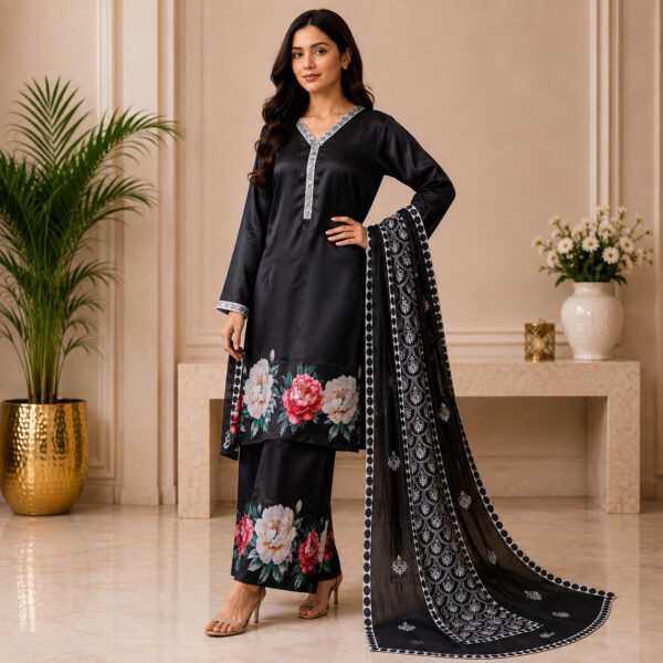 Jet Black Pakistani Silk Suit USA Jet Black Pakistani Silk Suit USA