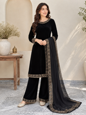 Jet Black Pakistani Velvet Suit USA Jet Black Pakistani Velvet Suit USA