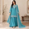 Firozi Blue Pakistani Chiffon Suit USA Firozi Blue Pakistani Chiffon Suit USA