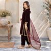Maroon Stitched-Embroidered Velvet Suit (2) Maroon Stitched Embroidered Velvet Suit USA
