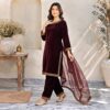 Maroon Stitched Embroidered Velvet Suit USA Maroon Stitched Embroidered Velvet Suit USA