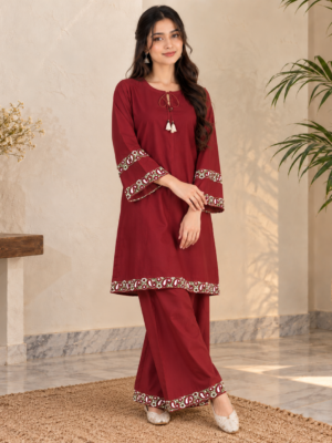Maroon Wholesale Pakistani Dhanak Suit Maroon Wholesale Pakistani Dhanak Suit