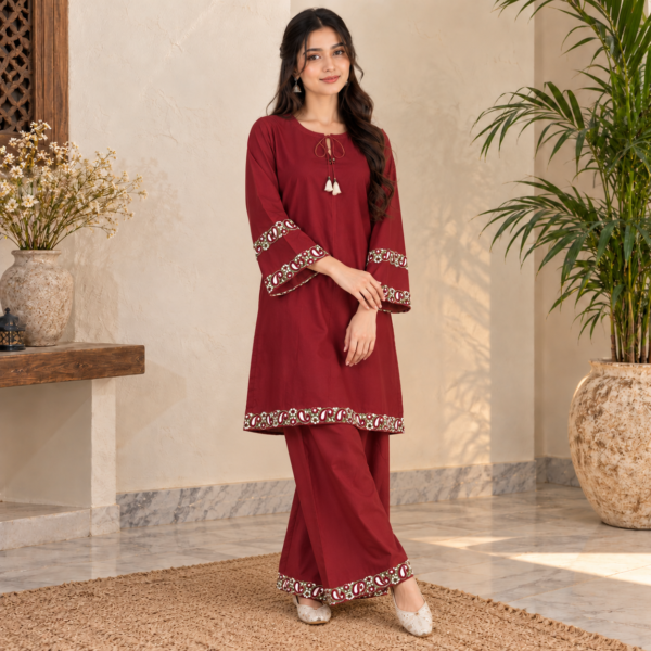 Maroon Wholesale Pakistani Dhanak Suit Maroon Wholesale Pakistani Dhanak Suit