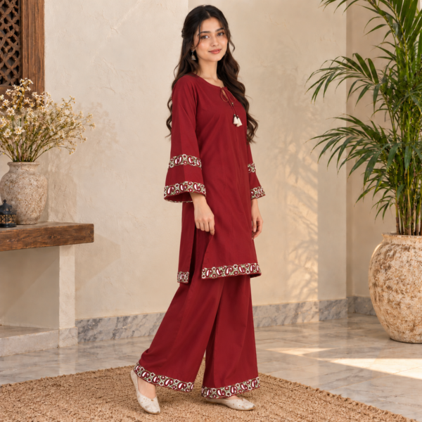 Maroon wholesale pakistani dhanak suit (4) Maroon Wholesale Pakistani Dhanak Suit