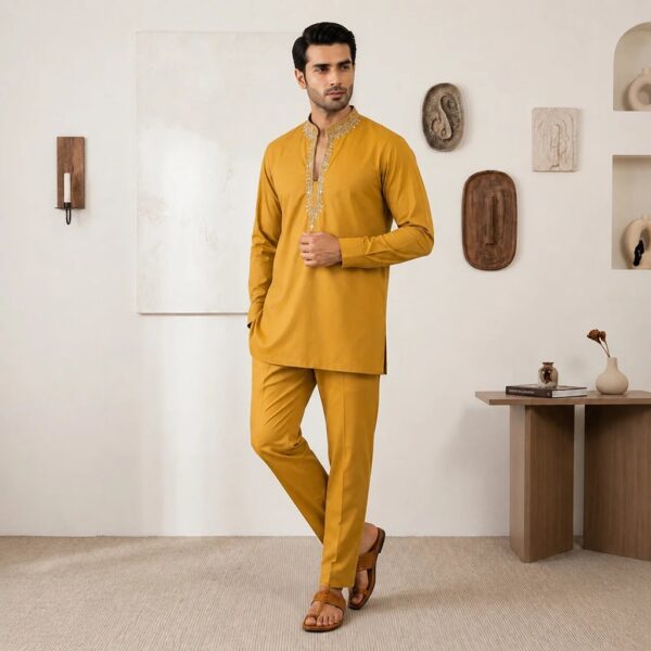 Mustard Wholesale Kurta Pajama For Wedding (2) Mustard Wholesale Kurta Pajama For Wedding