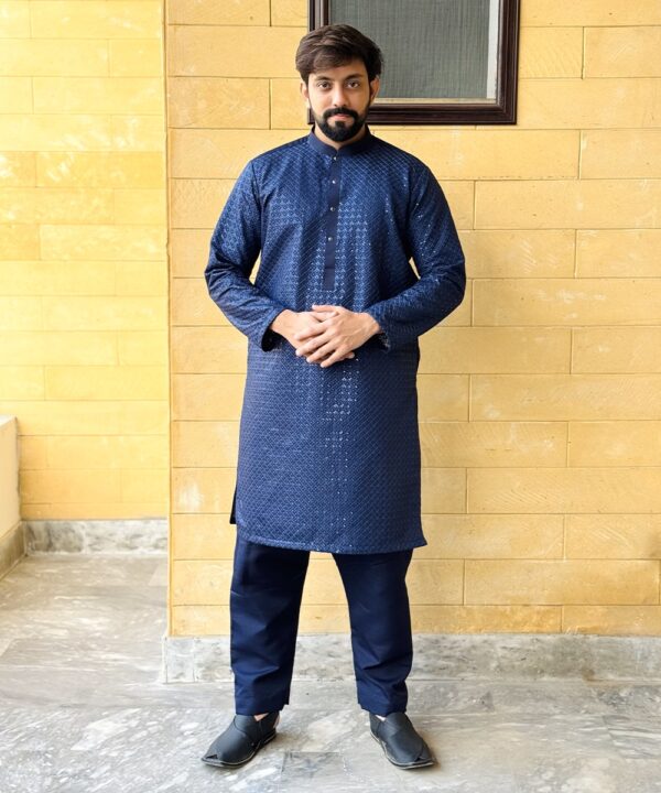 Navy-Blue-Kurta Pajama For Wedding Guest Navy-Blue-Kurta Pajama For Wedding Guest