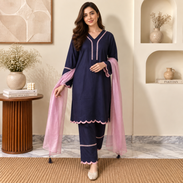 Navy Blue wholesale pakistani dhanak suit Navy Blue wholesale pakistani dhanak suit