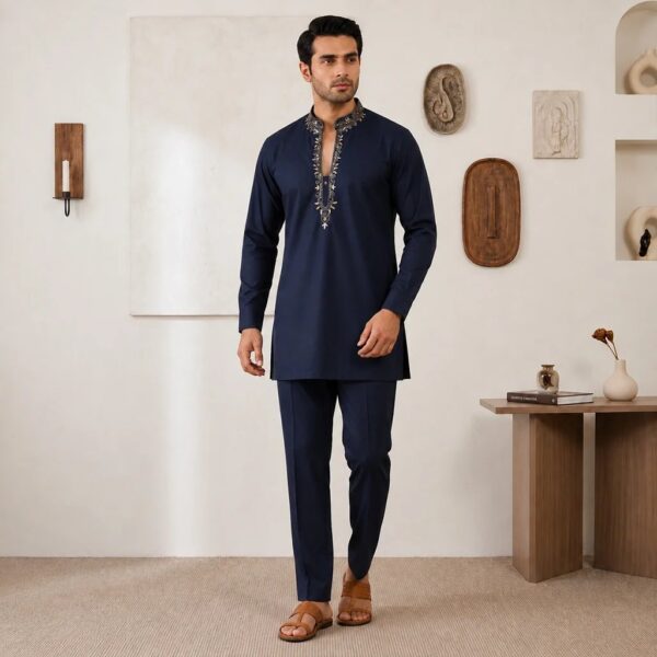 Navy Bule Kurta Pajama For Wedding (2) Navy Bule Kurta Pajama For Wedding