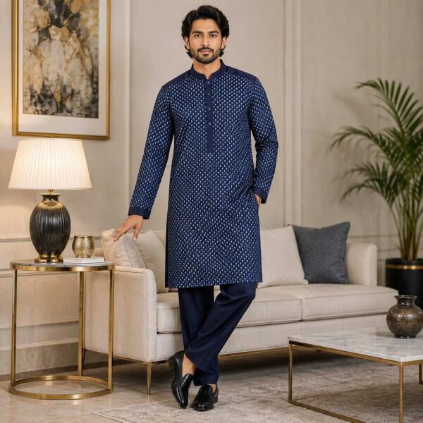 Navy blue kurta pajama for wedding guest (2) Navy blue kurta pajama for wedding guest