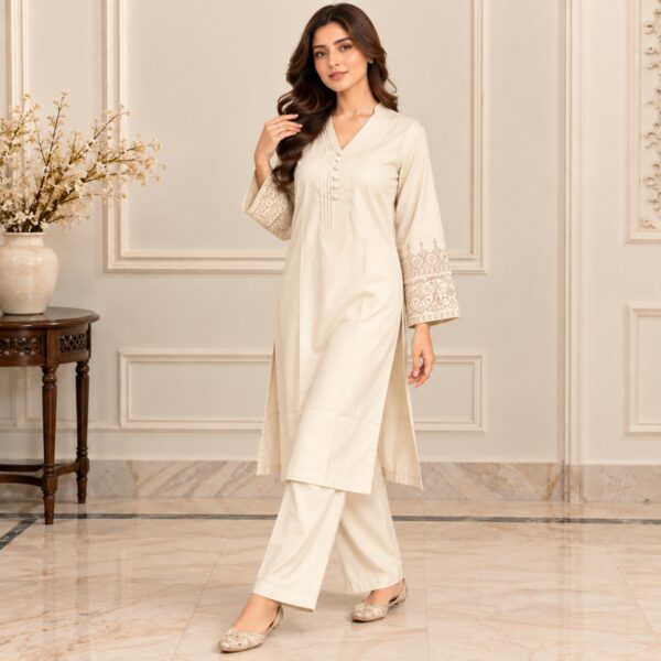 Off-White Pakistani Dhanak Suit (2) Off-White Pakistani Dhanak Suit