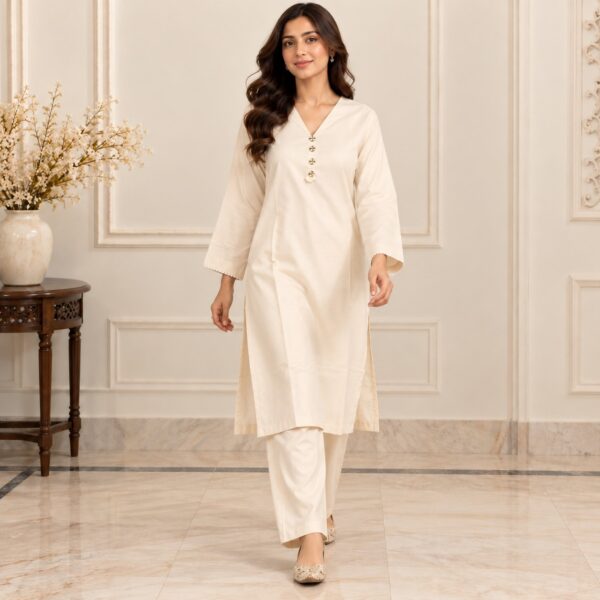 Off-White Pakistani Dhanak Suit (2) Off-White Pakistani Dhanak Suit