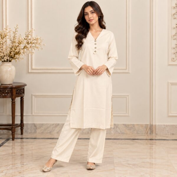 Off-White Pakistani Dhanak Suit Off-White Pakistani Dhanak Suit