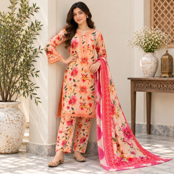 Peach Pakistani Lawn Suit (2) Peach Pakistani Lawn Suit