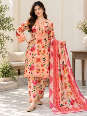 Peach Pakistani Lawn Suit Peach Pakistani Lawn Suit