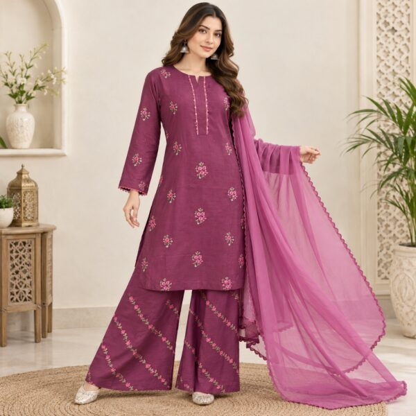 Plum Pakistani Dhanak Suit (2) Plum Pakisstani Dhanak Suit