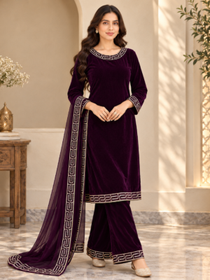 Plum Stitched Embroidered-Velvet Suit USA Plum Stitched Embroidered-Velvet Suit USA