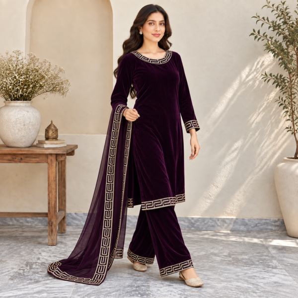 Plum Stitched Embroidered-Velvet Suit USA Plum Stitched Embroidered-Velvet Suit USA
