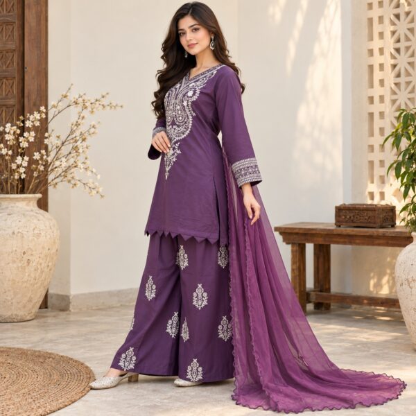 Purple Dhanak Pakistani Suit USA (2) Purple Dhanak Pakistani Suit USA
