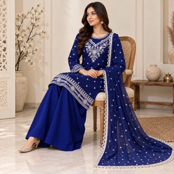 Royal Blue Pakistani Chiffon Suit USA (2) Royal Blue Pakistani Chiffon Suit USA