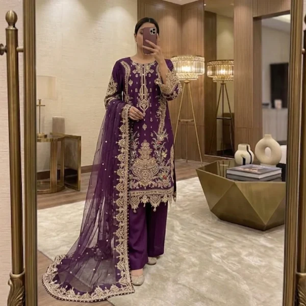 Royal Purple Pakistani Chiffon Suit USA Royal Purple Pakistani Chiffon Suit USA