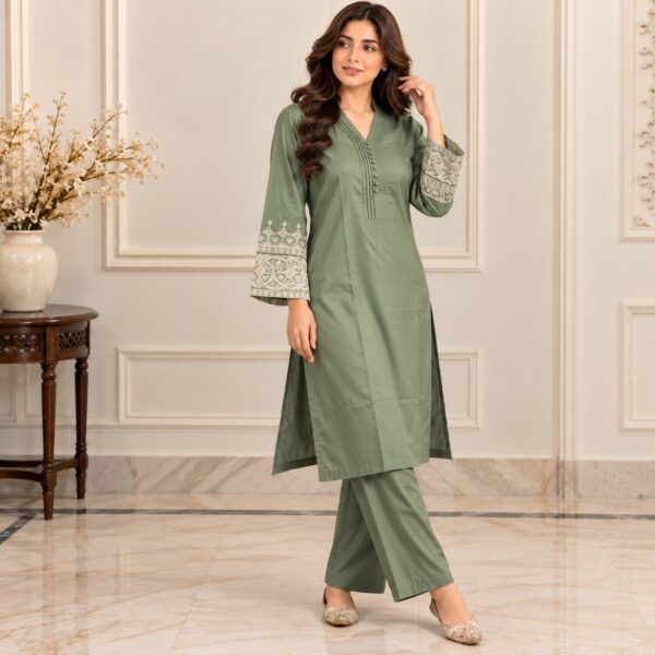 Saga Green Dhanak Pakistani Suit USA (2) Saga Green Dhanak Pakistani Suit USA