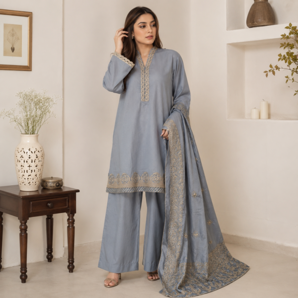 Slate Grey pakistani dhanak suit usa Slate Grey pakistani dhanak suit usa