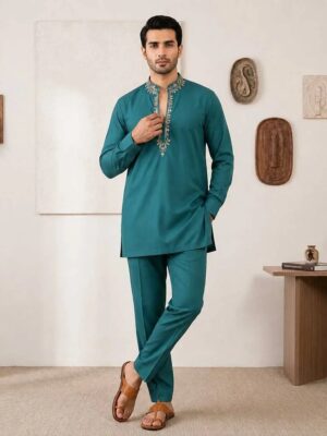 Teal Blue kurta pajama for wedding guest Teal Blue kurta pajama for wedding guest